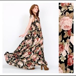 SOLD ON ETSY VTG BlK Romantic Flowing Floral Dress